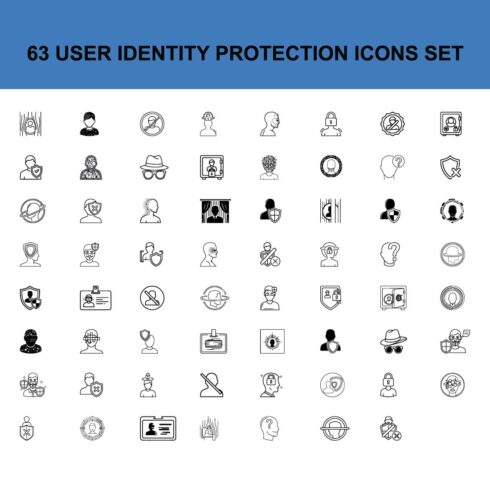 63 user identity protection icons set featuring security measures for personal data safeguarding and privacy ensuring secure access and defense against cyber threats cover image.