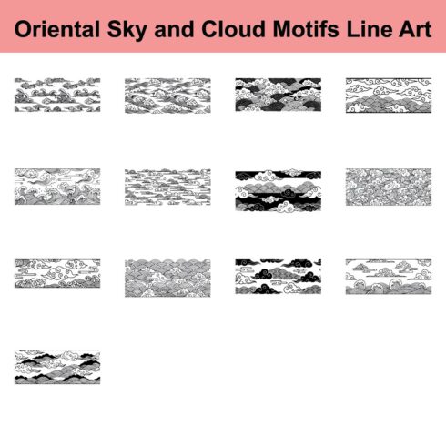 Oriental sky and cloud motif line art seamless pattern asian design japanese style china graphic vector illustration oriental background cover image.
