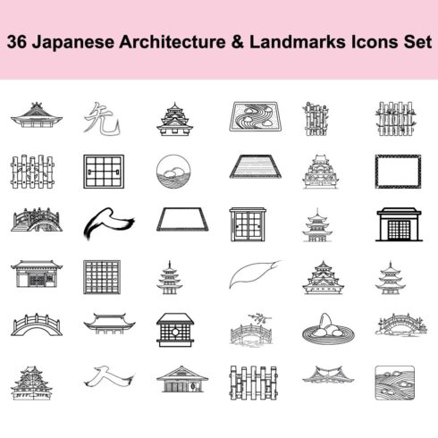 36 Japanese Architecture & Landmarks Icons Set cover image.