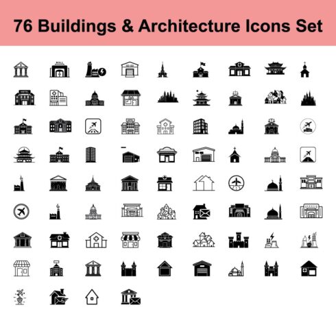 76 Buildings & Architecture Icons Set cover image.