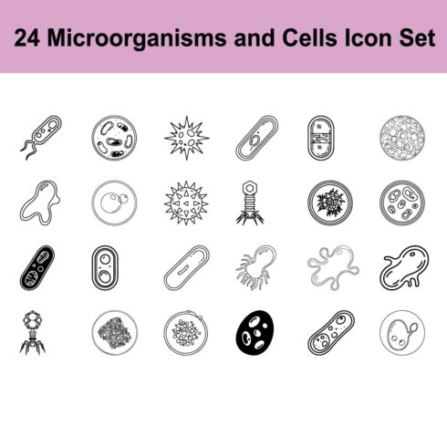 24 Microorganisms and Cells Icon Set Depicting Variety of Microscopic Organisms with Distinctive Shapes and Structures Representing Scientific Study cover image.