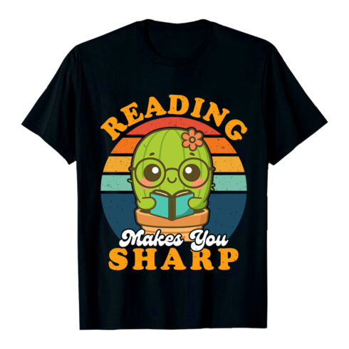 Cute cactus reading a book with pencils and ruler kawaii T-Shirt Design Ai EPS PDF PNG Trending Best Niche cover image.