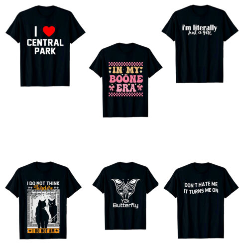 Trendy T-Shirt Quotes & Graphics Bundle – Retro, Y2K, Cats, Funny & City Designs Bundle cover image.