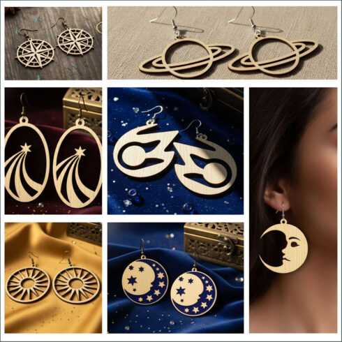 Celestial Earring SVG Bundle - 9 Laser Cut Space Designs cover image.