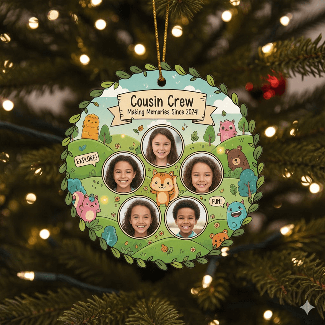 Cousin Crew – Cute Woodland Photo Ornament | Kids Adventure Memory Keepsake cover image.