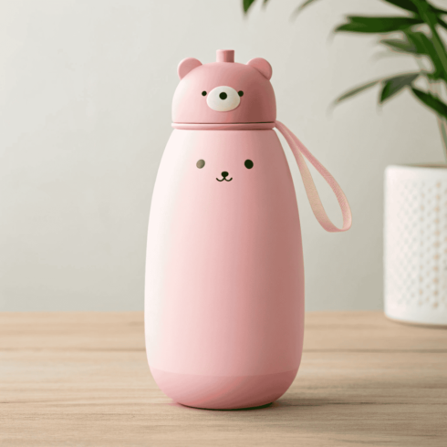 "Cute Pastel Pink Baby Bottle Duo Mockup for Kids Products" cover image.