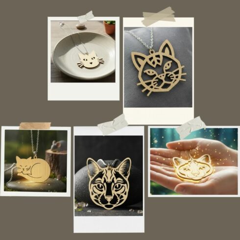 Cat Pendant SVG Bundle - 10 Cute & Geometric Laser Cut Designs cover image.