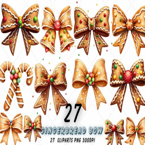 Whimsical Gingerbread Bow Clipart | Christmas Cookie Sublimation PNG cover image.