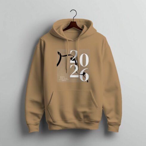 New Year celebration hoodie, Happy New Year graphic, winter holiday hoodie, festive hoodie design, New Year apparel, hoodie, hoodie design, graphic, hoodie mockup, new year hoodie cover image.
