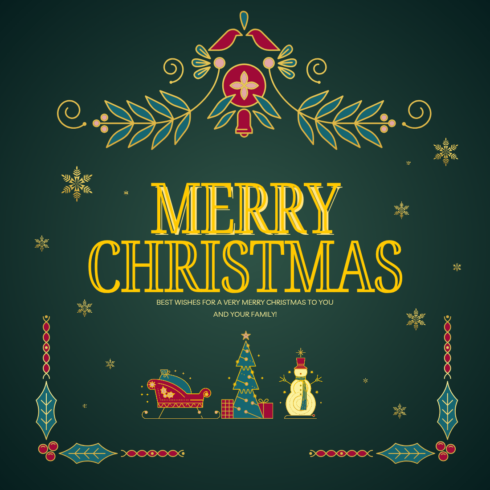 Elegant Merry Christmas Greeting Card – Festive Holiday Design with Gold & Green Theme cover image.