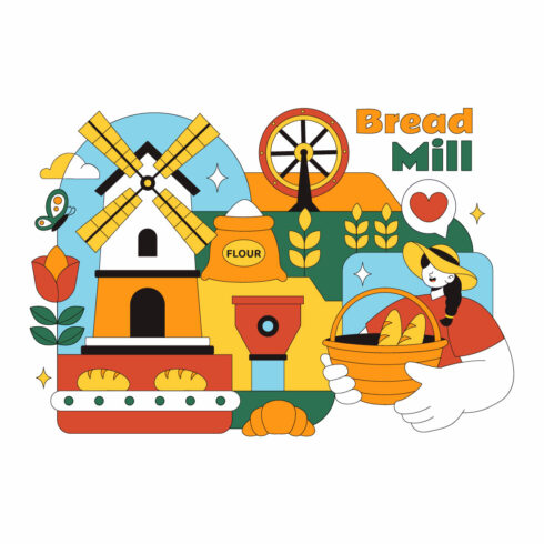 10 Traditional Bread Mill Illustration cover image.