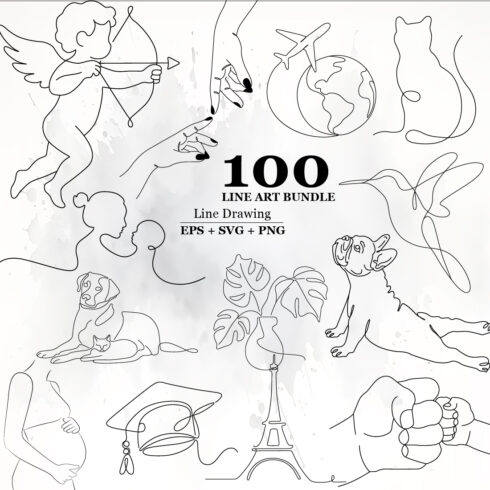 100 Minimalist One Line Art Bundle - Aesthetic Vector Illustrations, Single Line Drawing SVG for Wall Art, T-shirt Design & Tattoo cover image.