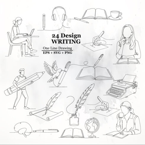24 Writing & Education One Line Drawing Bundle - Minimalist Vector Art cover image.