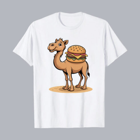 Funny Camel Carrying Big Burger Cartoon Illustration food PNG PSD Food T shirt Design cover image.