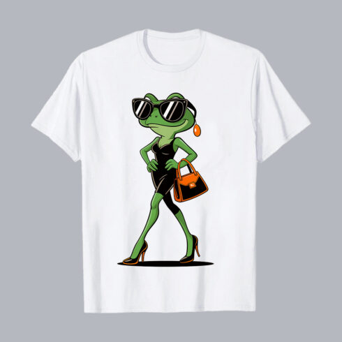 Stylish Fashion Frog With Sunglasses Illustration PNG PSD Love T shirt Design cover image.
