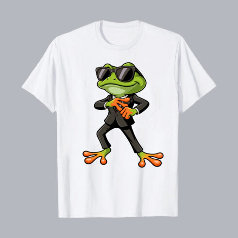Cool Frog Wearing Sunglasses Cartoon Character PNG PSD Love T shirt Design cover image.