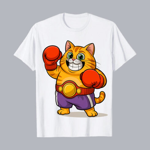 Funny Boxing Cat Cartoon Fighter Illustration PNG PSD Love T shirt Design cover image.