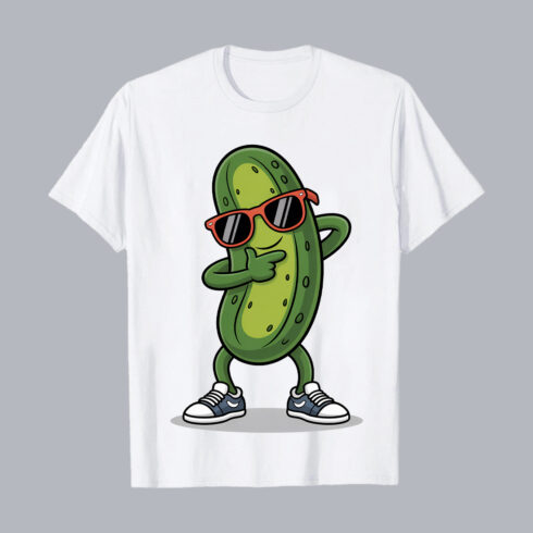 Cool Dancing Pickle Cartoon With Sunglasses Attitude food PNG PSD Food T shirt Design cover image.