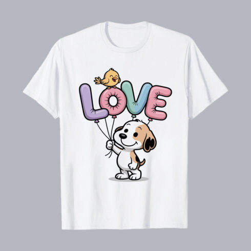 Cute Puppy Love Balloon Cartoon Illustration PNG EPS 10 Love T shirt Design cover image.