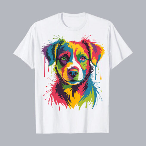 Colorful Abstract Dog Portrait Pop Art PNG PSD Love T shirt Design cover image.