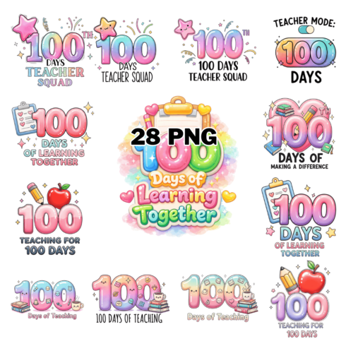 100 Days of School Teacher Sublimation Clipart Bundle cover image.