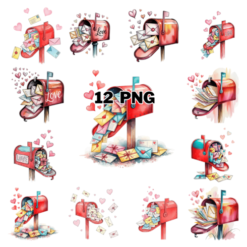 Whimsical Valentine Mailbox Sublimation Clipart Bundle cover image.