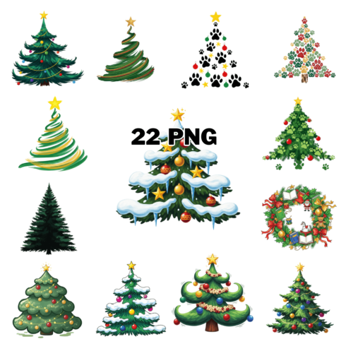 Modern Holiday Evergreen Pine Tree Sublimation Clipart Bundle cover image.