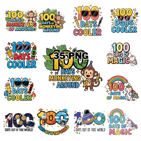Colorful 100 Days Of School Celebration Sublimation Clipart Bundle cover image.