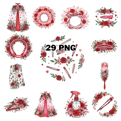 Hand-drawn Valentine Salon Accessories Sublimation Clipart Bundle cover image.