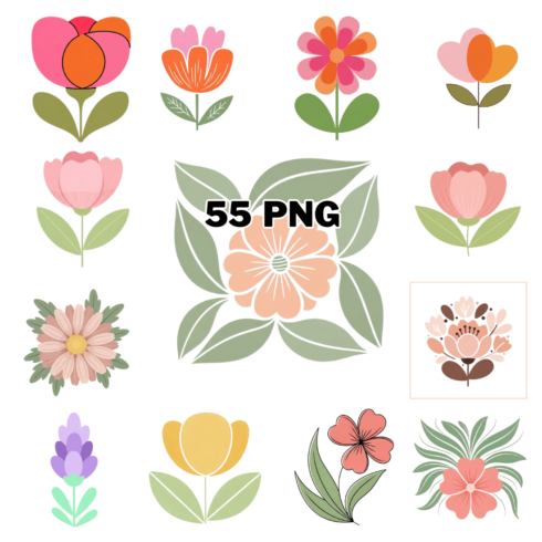 Cute Minimalist Floral Elements Pack PNG Sublimation Clipart Bundle cover image.