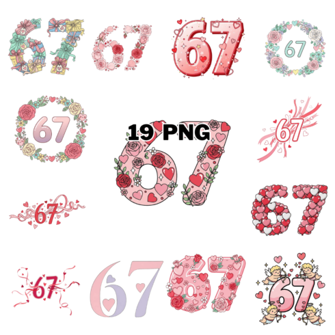 Romantic 67 decorated with Valentine's Elements Sublimation Clipart Bundle cover image.