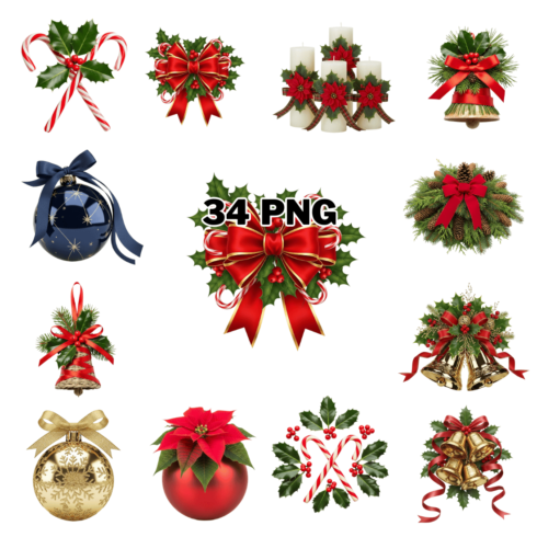 Luxury holiday Decor for seasonal festive decoration sublimation clipart bundle cover image.