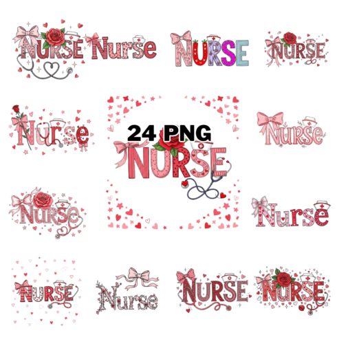 Hand-Drawn Valentines Day Nurse Typography Sublimation Clipart Bundle cover image.