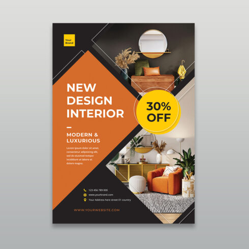 Luxury Interior Design & Modern Home Decor Flyer Template cover image.