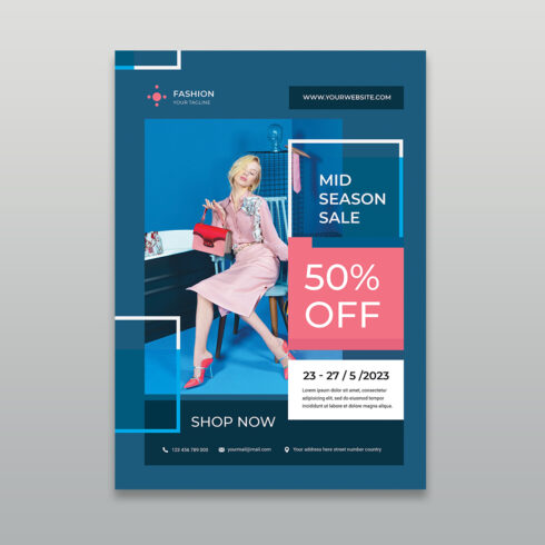 Creative Blue Mid Season Sale Fashion Flyer Template cover image.