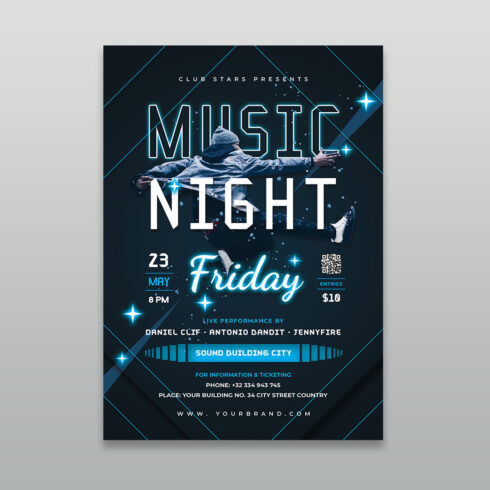 Neon Night Party Music Event Flyer Template cover image.