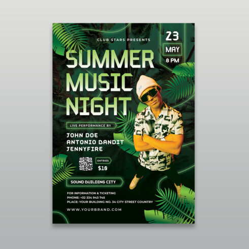 Green Tropical Summer Music Night Flyer Template cover image.