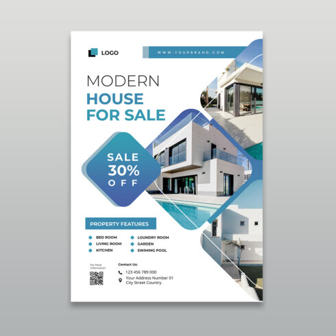 Modern Real Estate & Luxury House for Sale Flyer Template cover image.