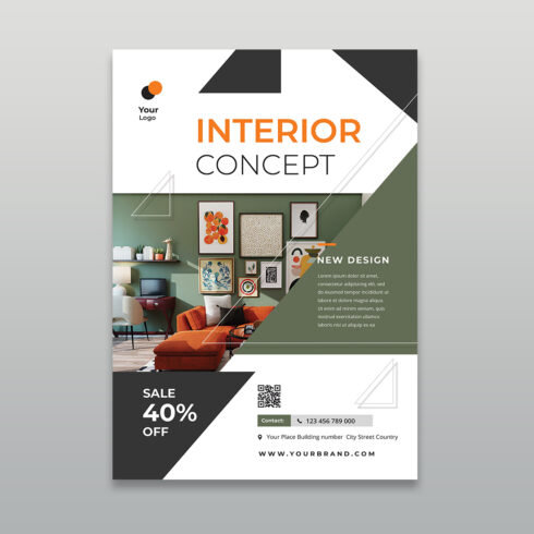 Interior Design Concept & Home Furniture Flyer Template cover image.