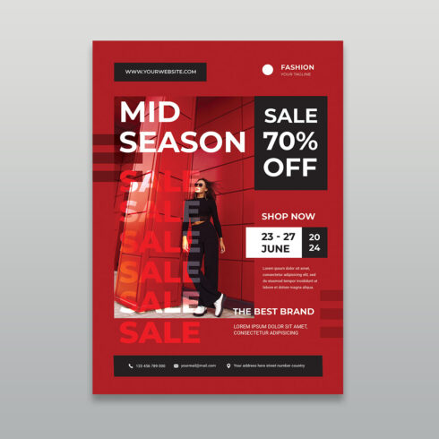 Bold Red Fashion Sale & Promotion Flyer Template cover image.