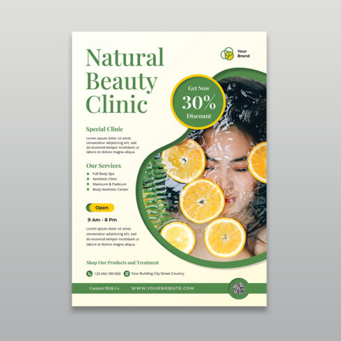 Natural Beauty Clinic & Wellness Spa Service Flyer Template cover image.