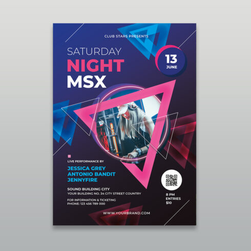 Saturday Night MSX DJ Party Flyer Geometric Neon cover image.