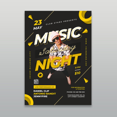 Music Saturday Night DJ Event Flyer Yellow Style cover image.