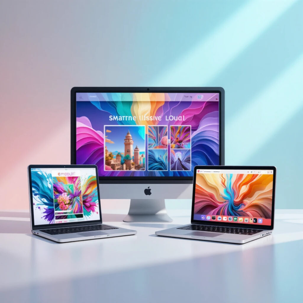Premium Computer Mockup | Colored Laptop & Desktop Mockup | Modern ...
