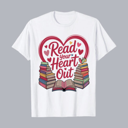 Read Your Heart Out Book Lover Illustration PNG EPS 10 Love T shirt Design cover image.