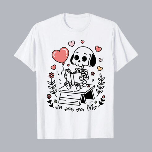 Cute Puppy Reading Book With Hearts Illustration PNG EPS 10 Love T shirt Design cover image.