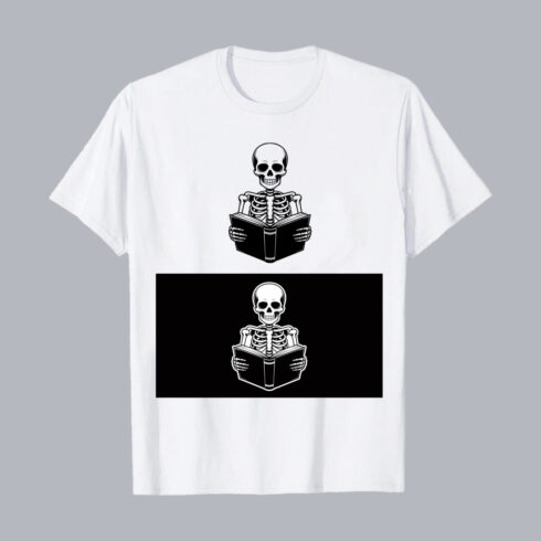 Skeleton Reading Book Gothic Skull Illustration PNG EPS 10 Love T shirt Design cover image.