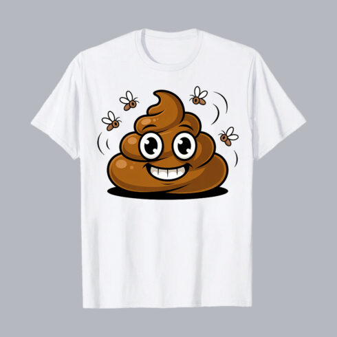 Funny Cartoon Poop Emoji With Flies PNG PSD Love T shirt Design cover image.