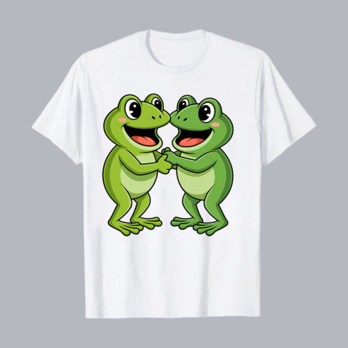 Cute Happy Frog Couple Holding Hands Cartoon PNG PSD Love T shirt Design cover image.