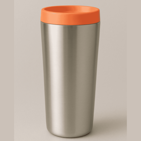 “Two-Tone Travel Mug Mockup Pair – Peach Pink & Bright Orange with Silver” cover image.